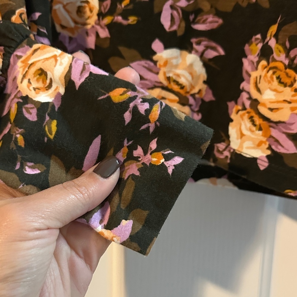 Anthropologie Black Floral Turtleneck Puff Sleeves NWT XXS Boho Indie Sleeze - Picture 3 of 8